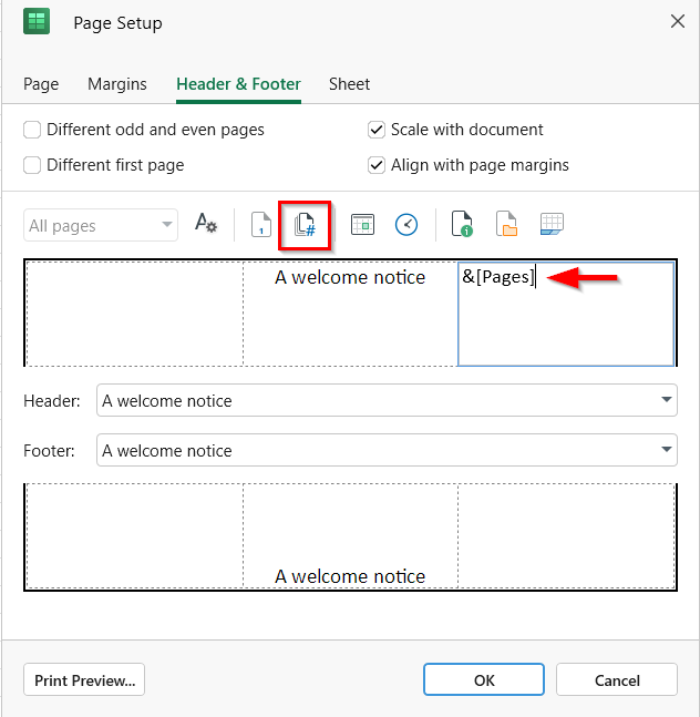 Customize header and footer in Sheets OfficeSuite